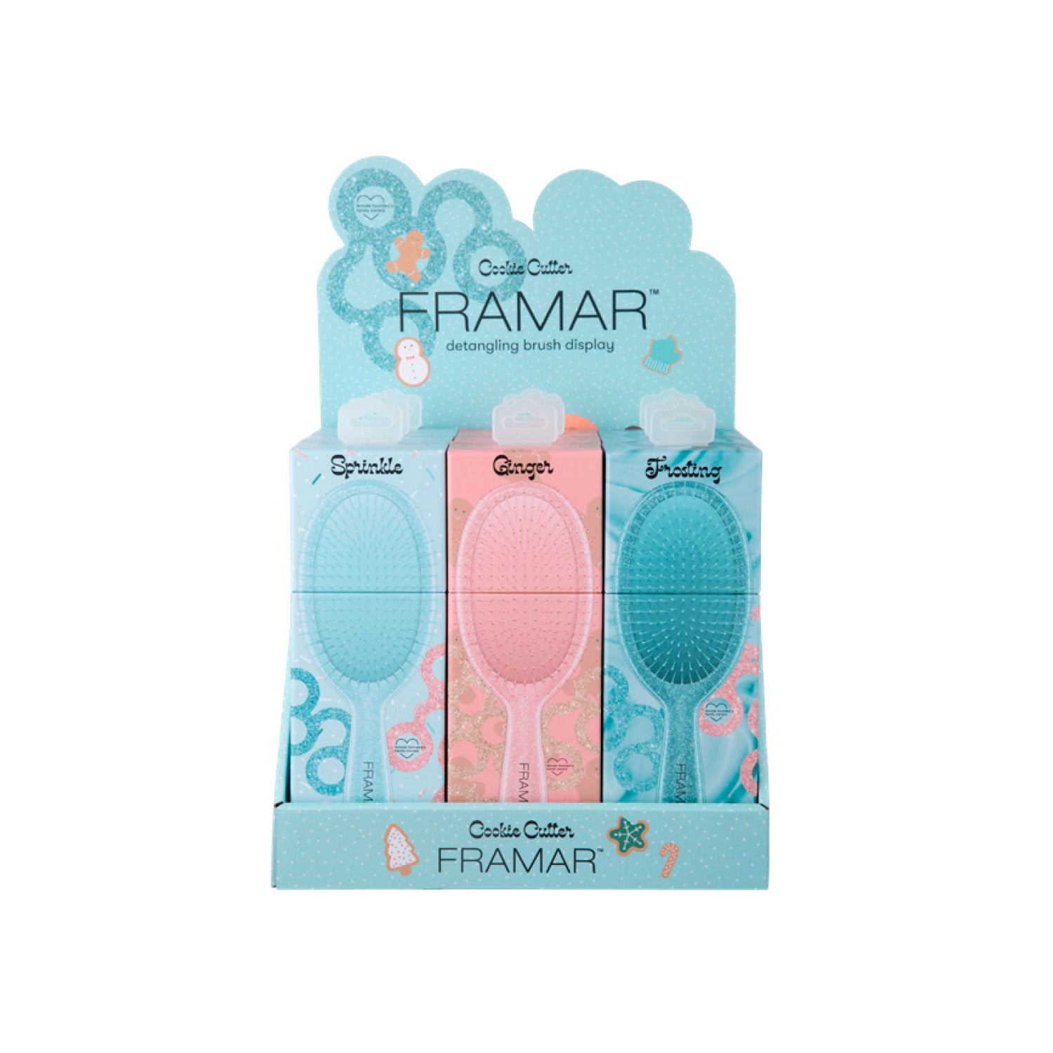 Framar Cookie Cutter Series 9 pc Detangler Brush Display